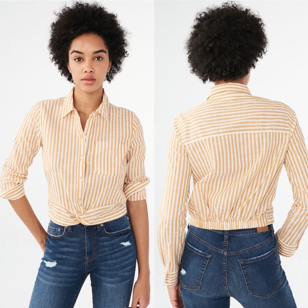 NWT Aeropostale M Yellow White Striped Woven Button Down Shirt Top Cotton